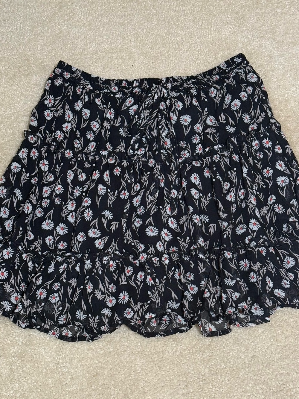 Sienna Sky Black Floral Tiered Skater Skirt with Drawstring